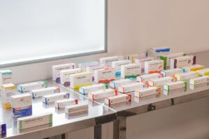Pharmaceutical products at a manufacturing facility