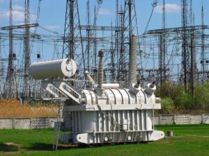 High voltage power transformer at a substation